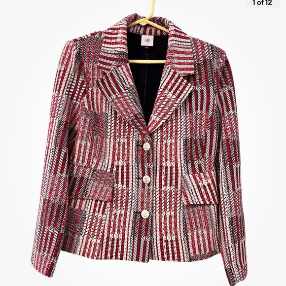 CAbi Patchwork Jacket.  Black, Red, and White ( P15 ) - Picture 1 of 8